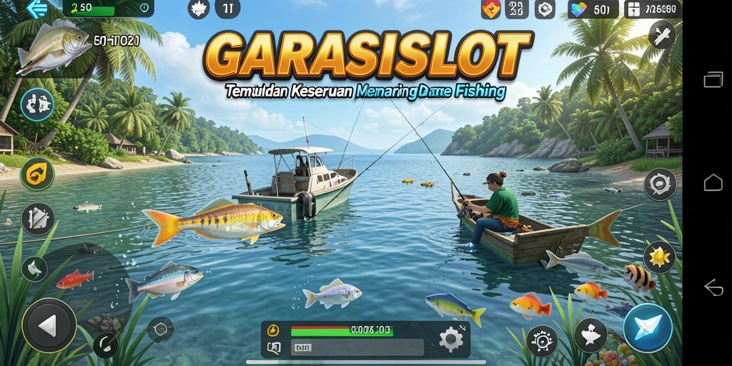 Screenshot gameplay GARASISLOT menampilkan aksi memancing yang mendebarkan.