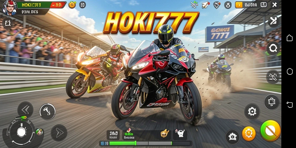 Screenshot HOKI777 menampilkan aksi balapan motor yang seru.