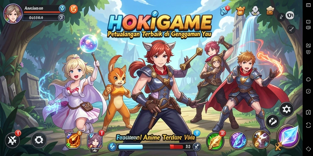 Screenshot gameplay HOKIGAME menampilkan aksi seru dan karakter Anime ikonik.