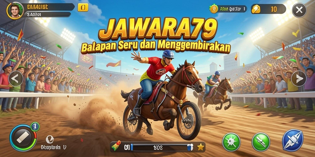 Tampilan gameplay menegangkan di lintasan balap JAWARA79.