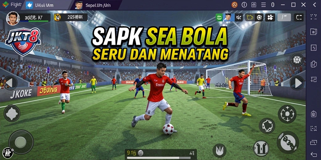 Tangkapan layar menunjukkan aksi permainan sepak bola JKT8 yang mendebarkan.