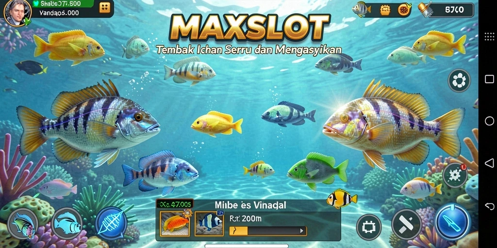 Tampilan gameplay MAXSLOT yang memukau saat menembak ikan.