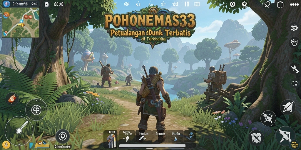 Screenshot gameplay POHONEMAS33 yang menampilkan eksplorasi dunia yang luas.