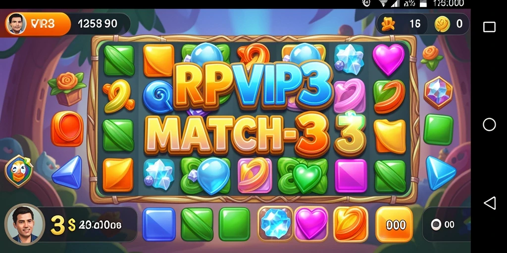 Tampilan gameplay RPVIP3 dengan objek berwarna-warni yang menarik.
