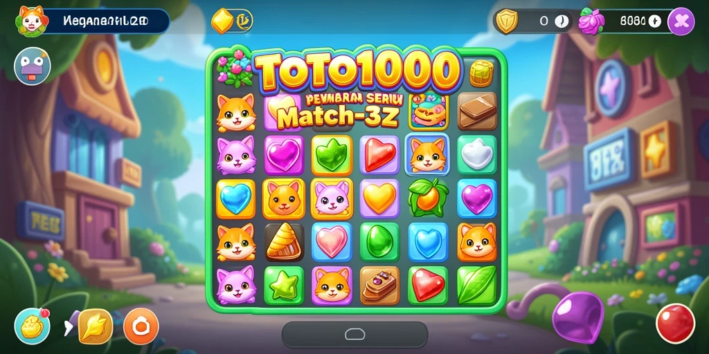 Tampilan interaktif TOTO1000 dengan gameplay match-3 yang menarik.