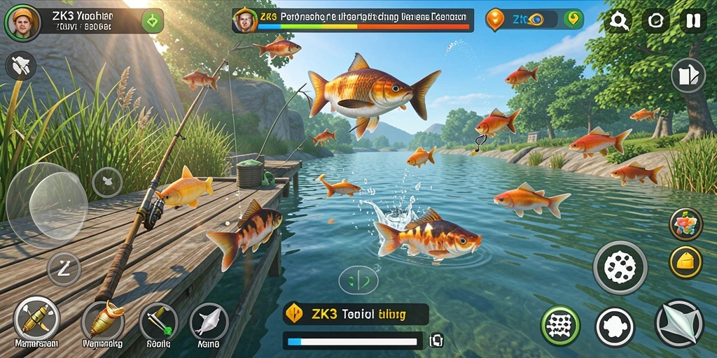 Screenshot ZK3 menampilkan aksi memancing yang mendebarkan dengan grafis menawan.